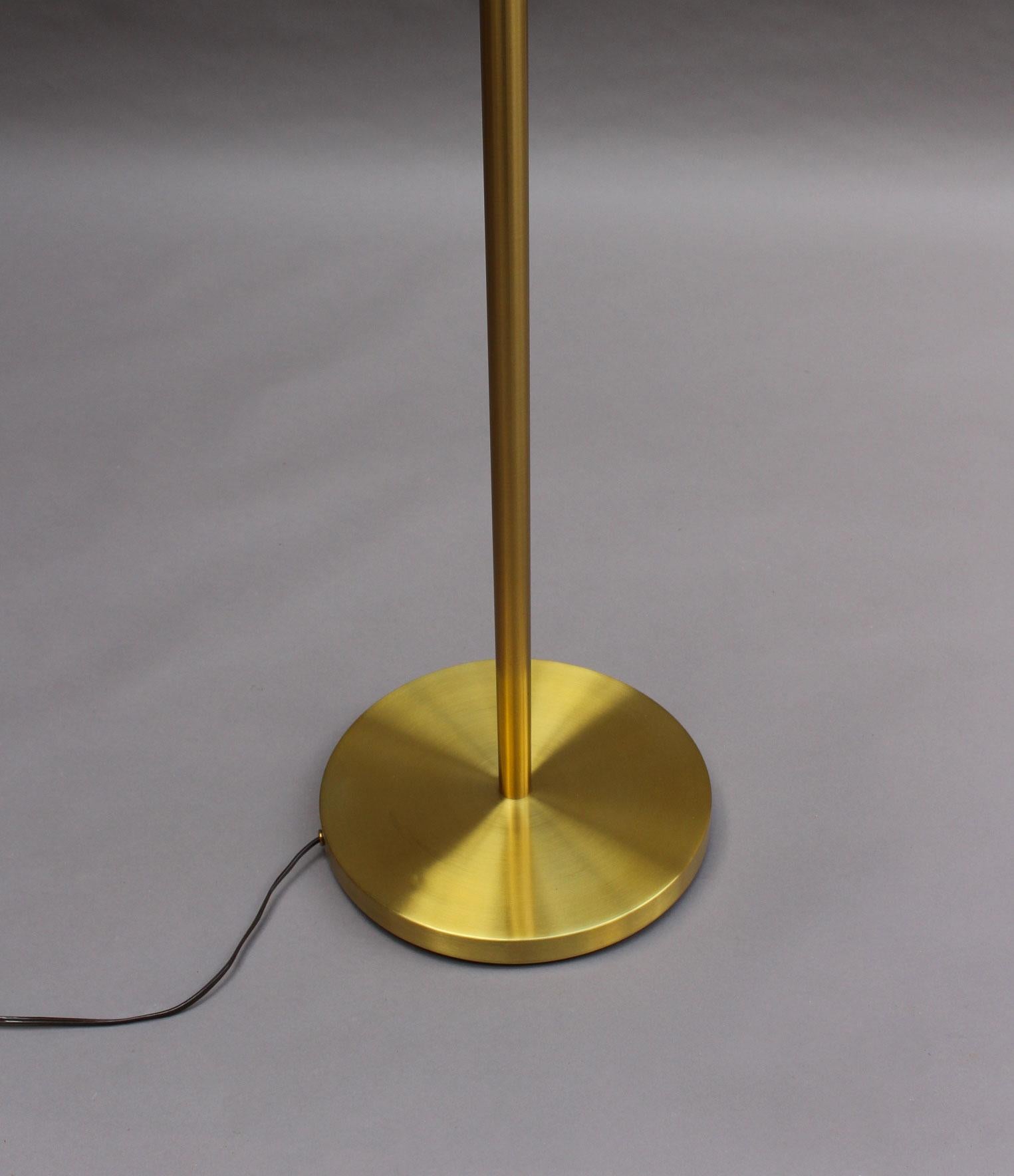 Fine French 1950s Brass and Glass Floor Reading Lamp by Jean Perzel In Good Condition In Long Island City, NY