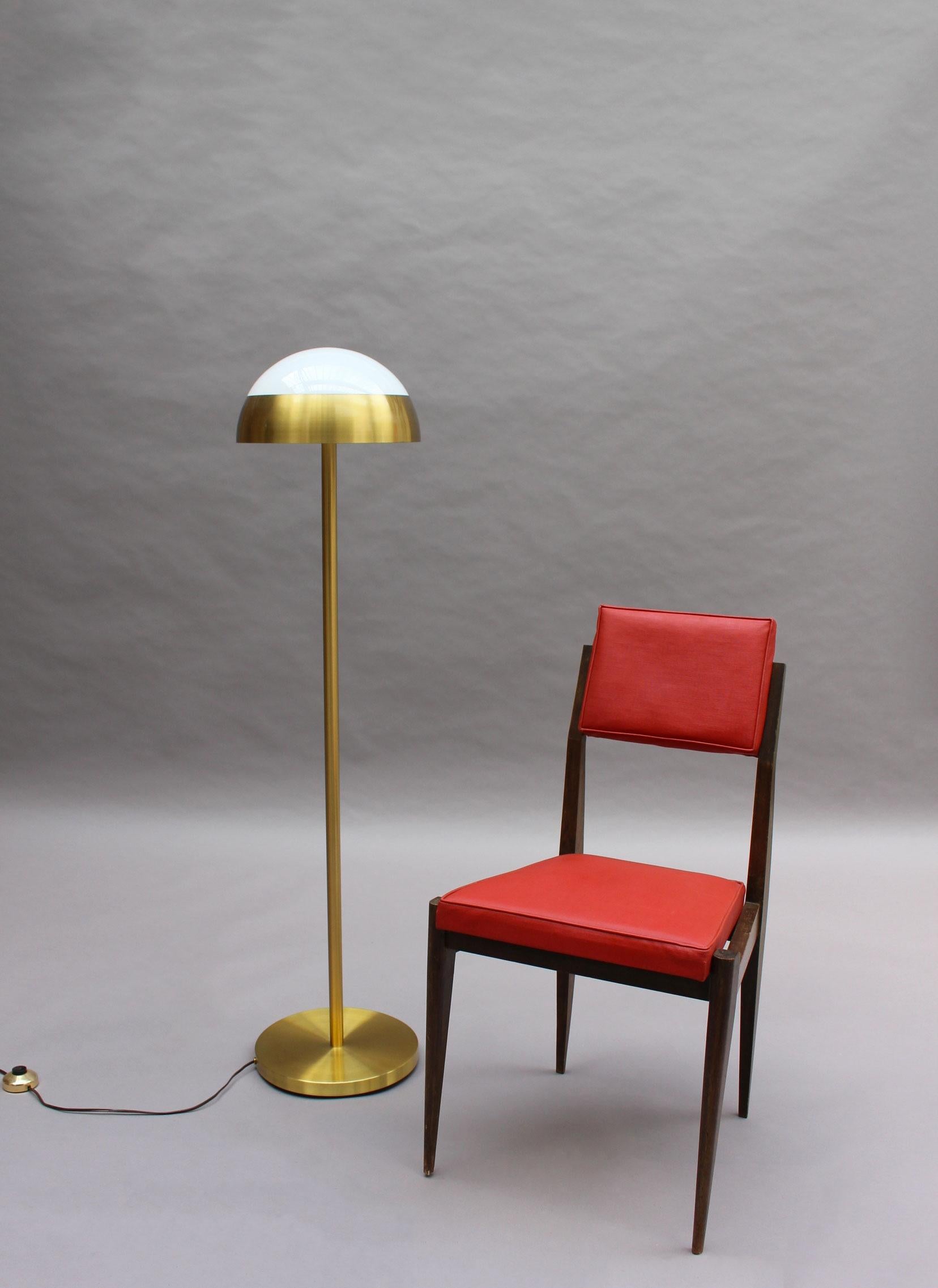 Mid-20th Century Fine French 1950s Brass and Glass Floor Reading Lamp by Jean Perzel