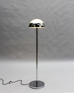Fine French 1950s Chrome and Glass Floor Reading Lamp by Jean Perzel