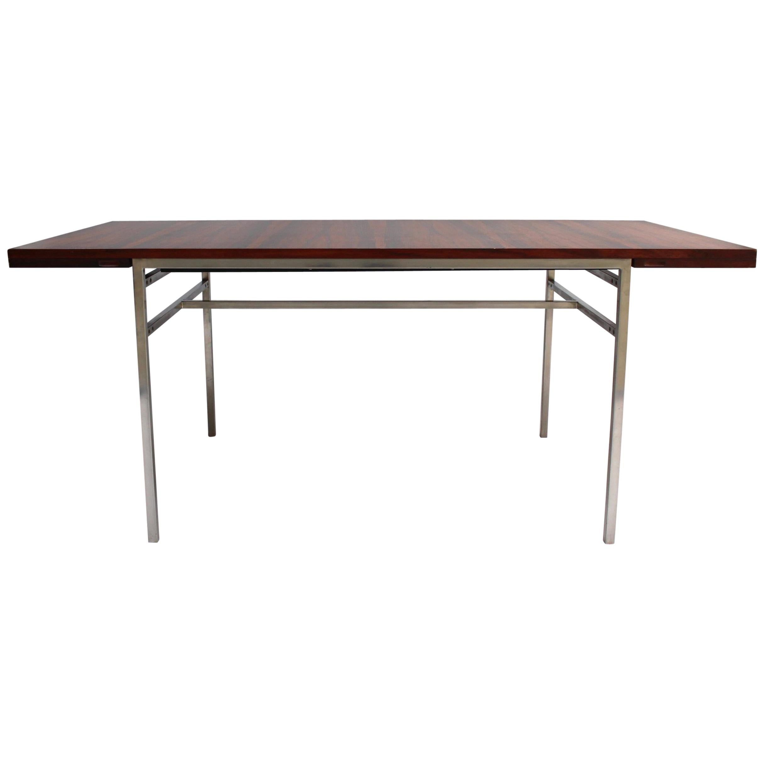 Table à rallonge extensible en chrome et bois de rose d'Alain Richard, France, années 1950