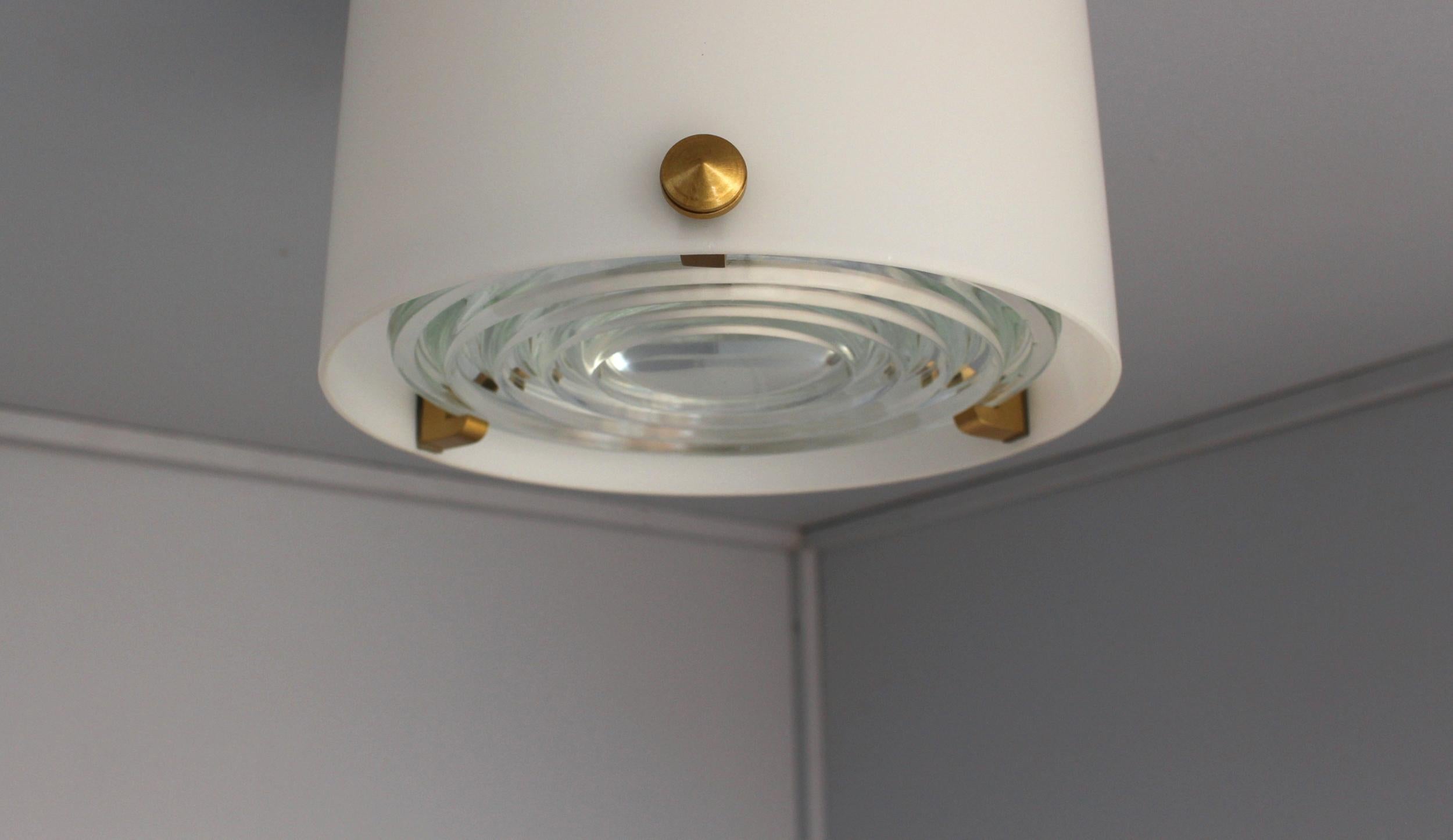 Fine French 1950s Glass and Brass Cylindrical Flush Mount by Perzel 5