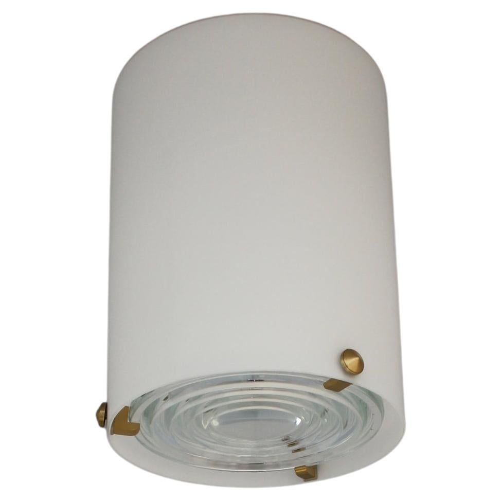 Fine French 1950s Glass and Brass Cylindrical Flush Mount by Perzel