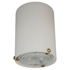 Fine French 1950s Glass and Brass Cylindrical Flush Mount by Perzel