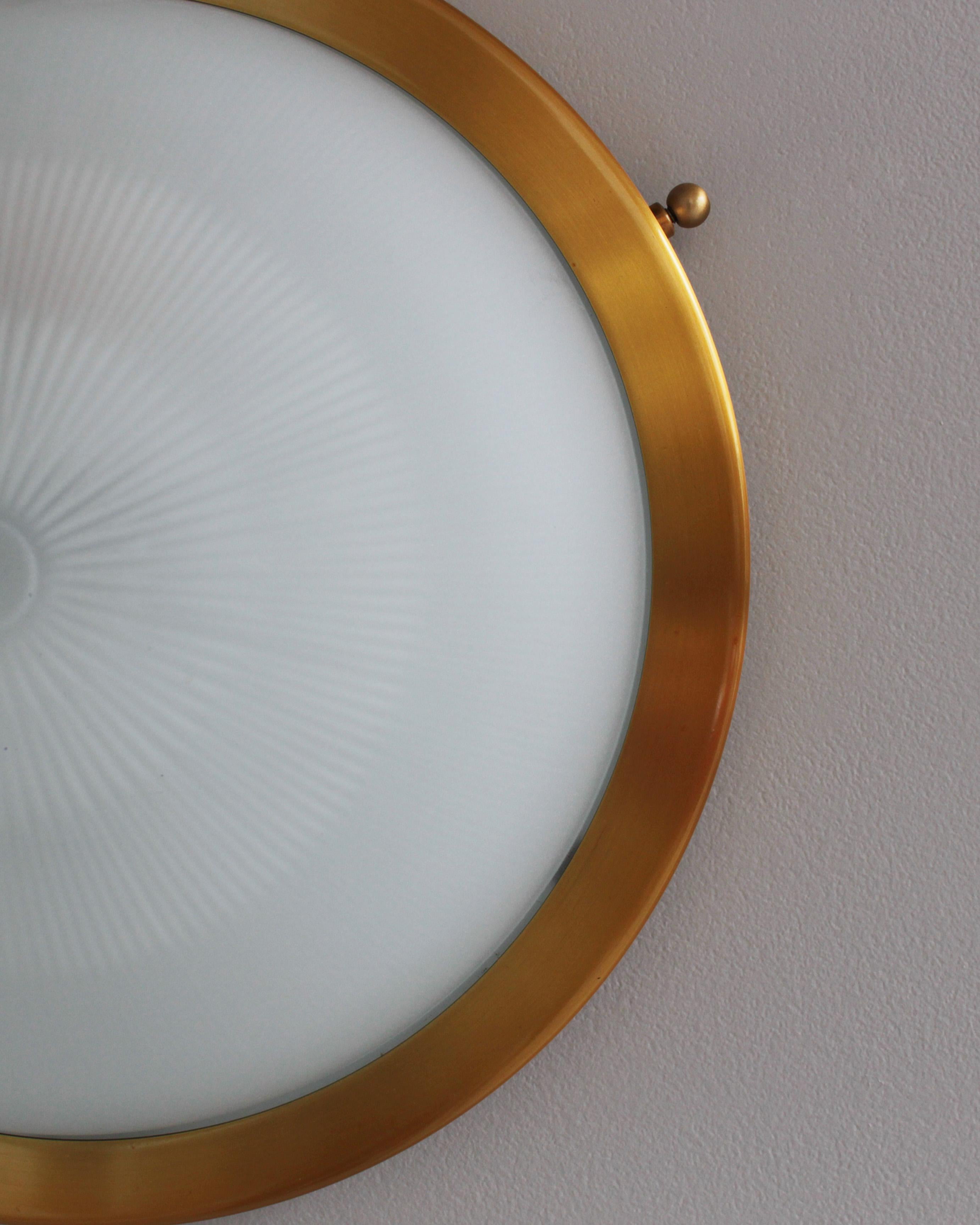 Fine French 1950s Glass and Brass Flush Mount/ Sconce by Jean Perzel For Sale 6