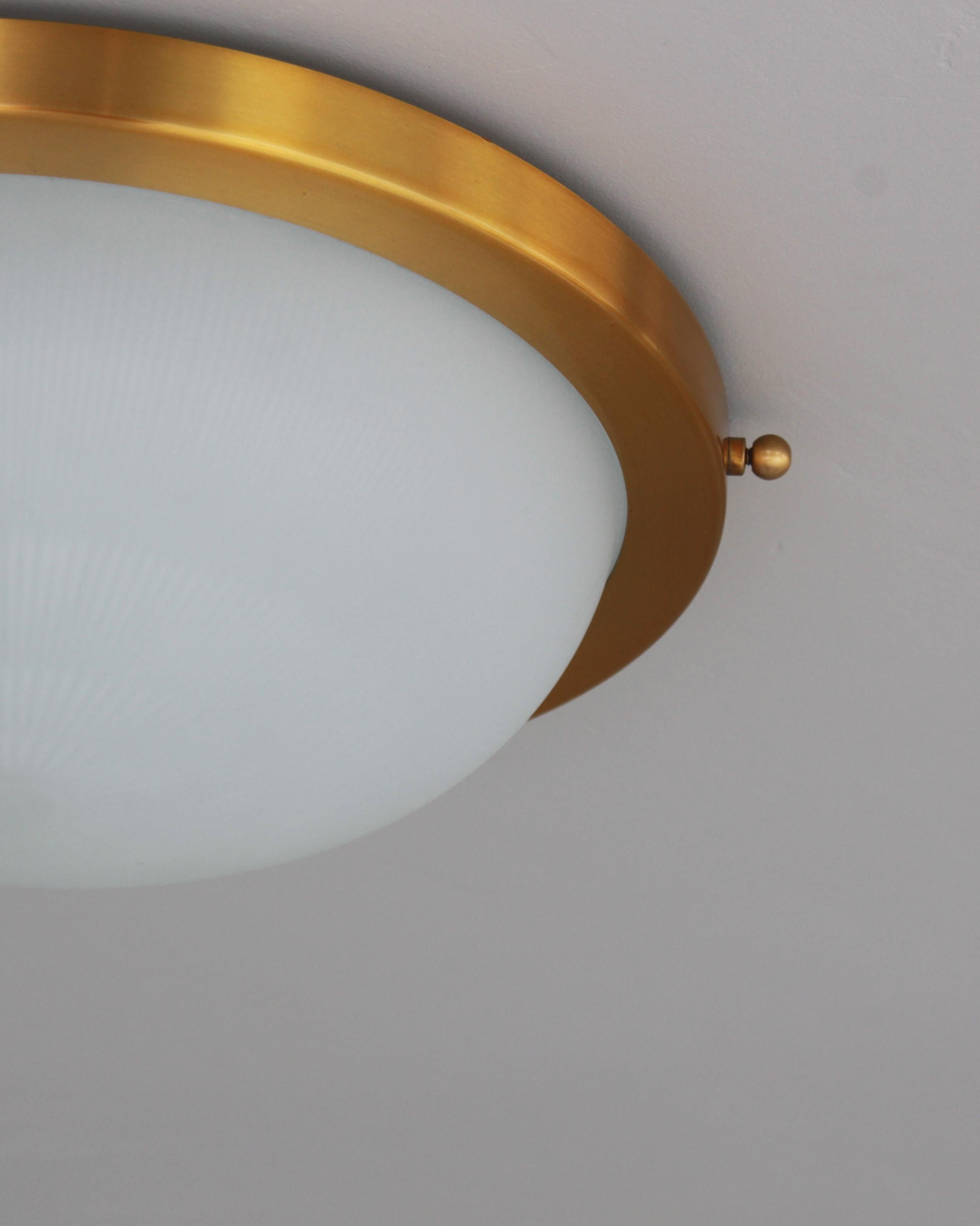 Fine French 1950s Glass and Brass Flush Mount/ Sconce by Jean Perzel For Sale 7