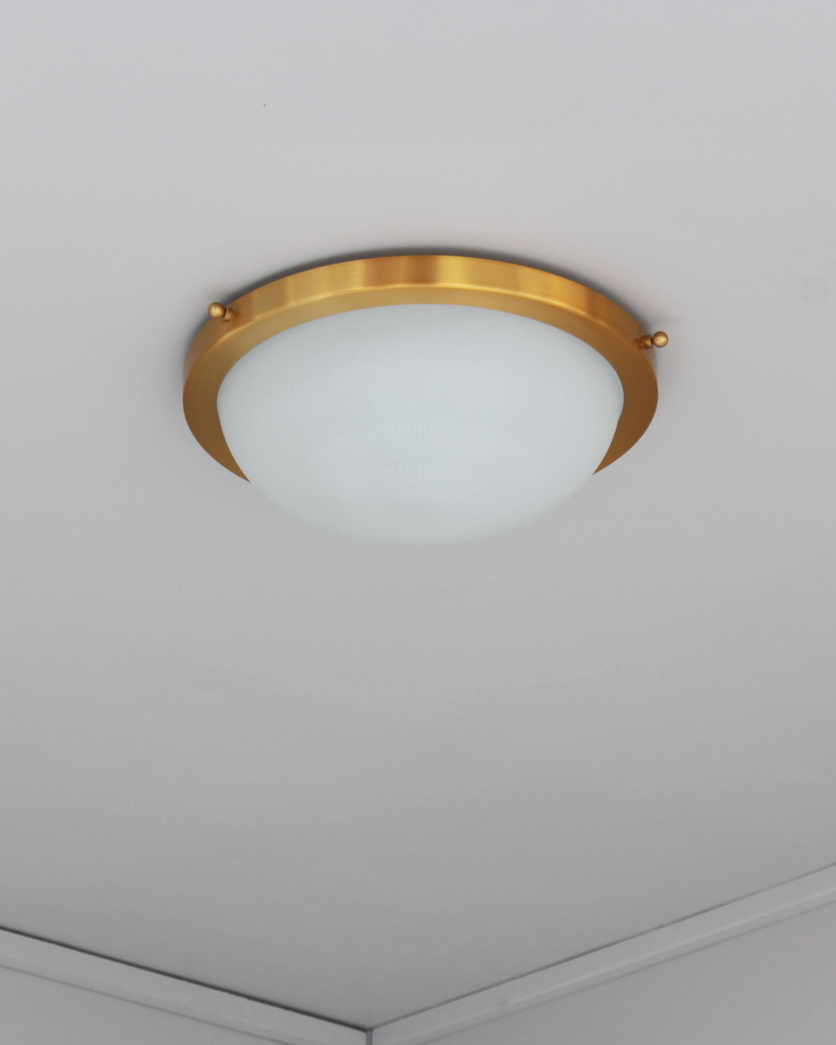 Mid-Century Modern Fine French 1950s Glass and Brass Flush Mount/ Sconce by Jean Perzel For Sale