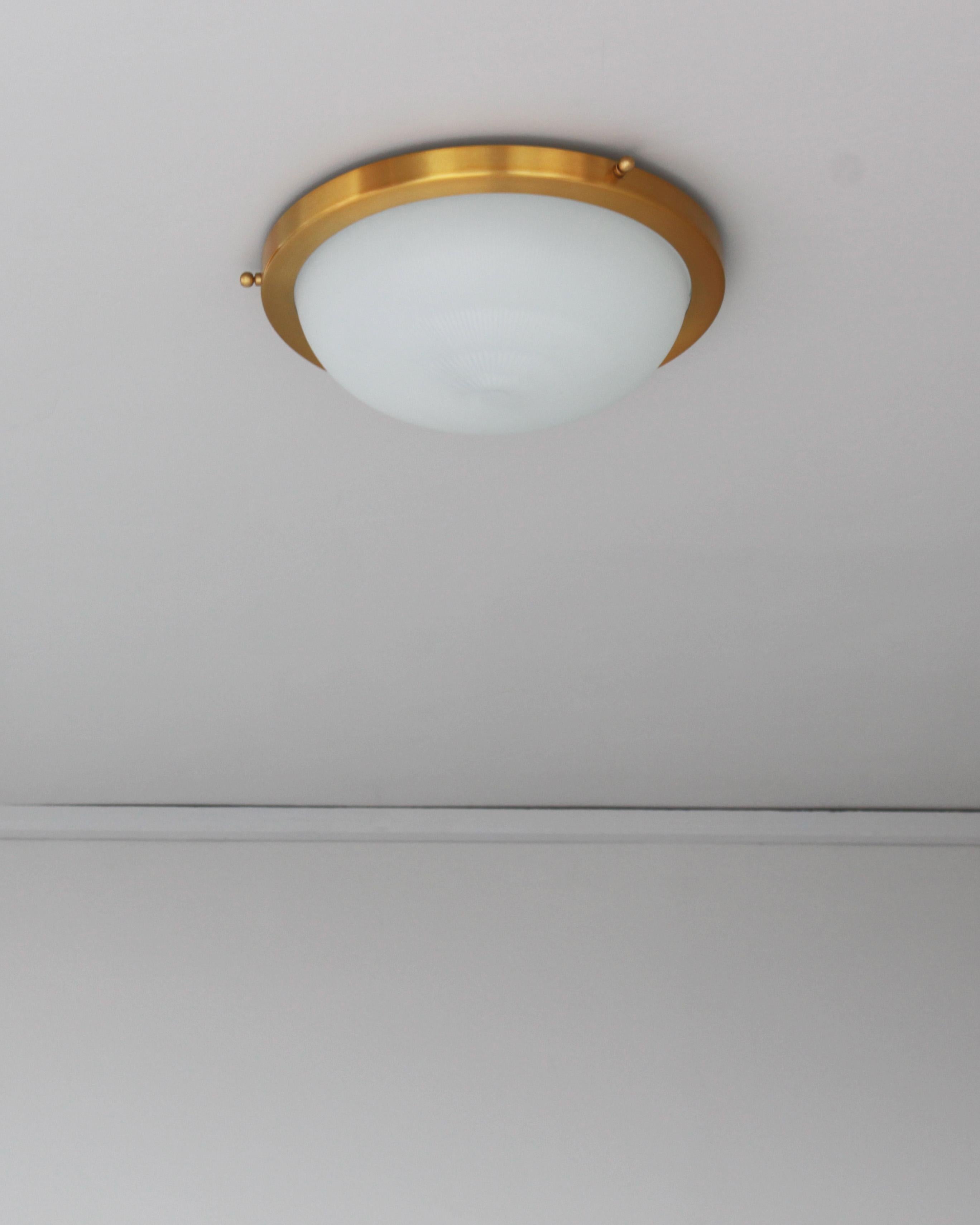 Fine French 1950s Glass and Brass Flush Mount/ Sconce by Jean Perzel In Good Condition For Sale In Long Island City, NY