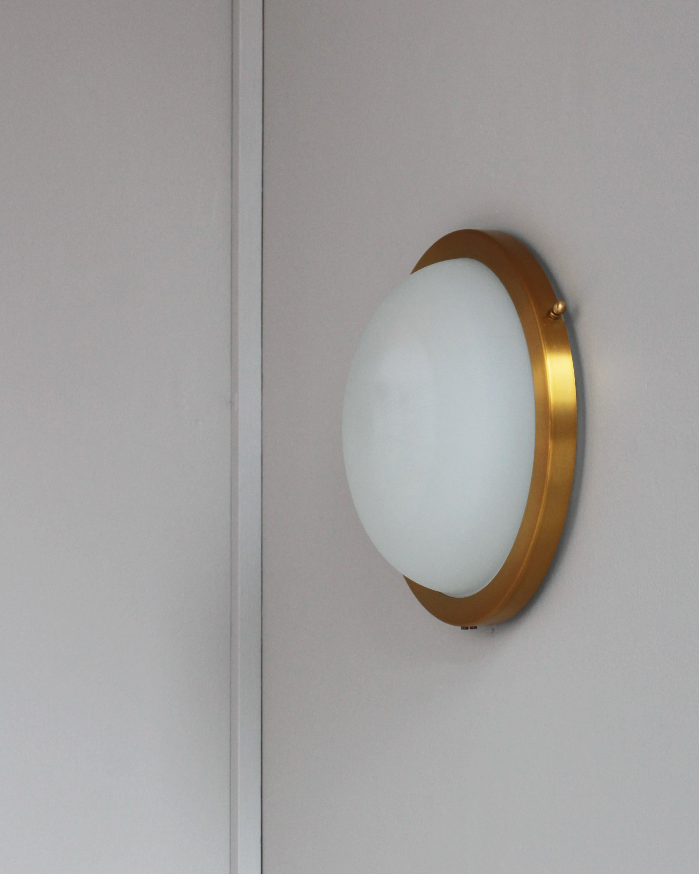 Fine French 1950s Glass and Brass Flush Mount/ Sconce by Jean Perzel For Sale 3