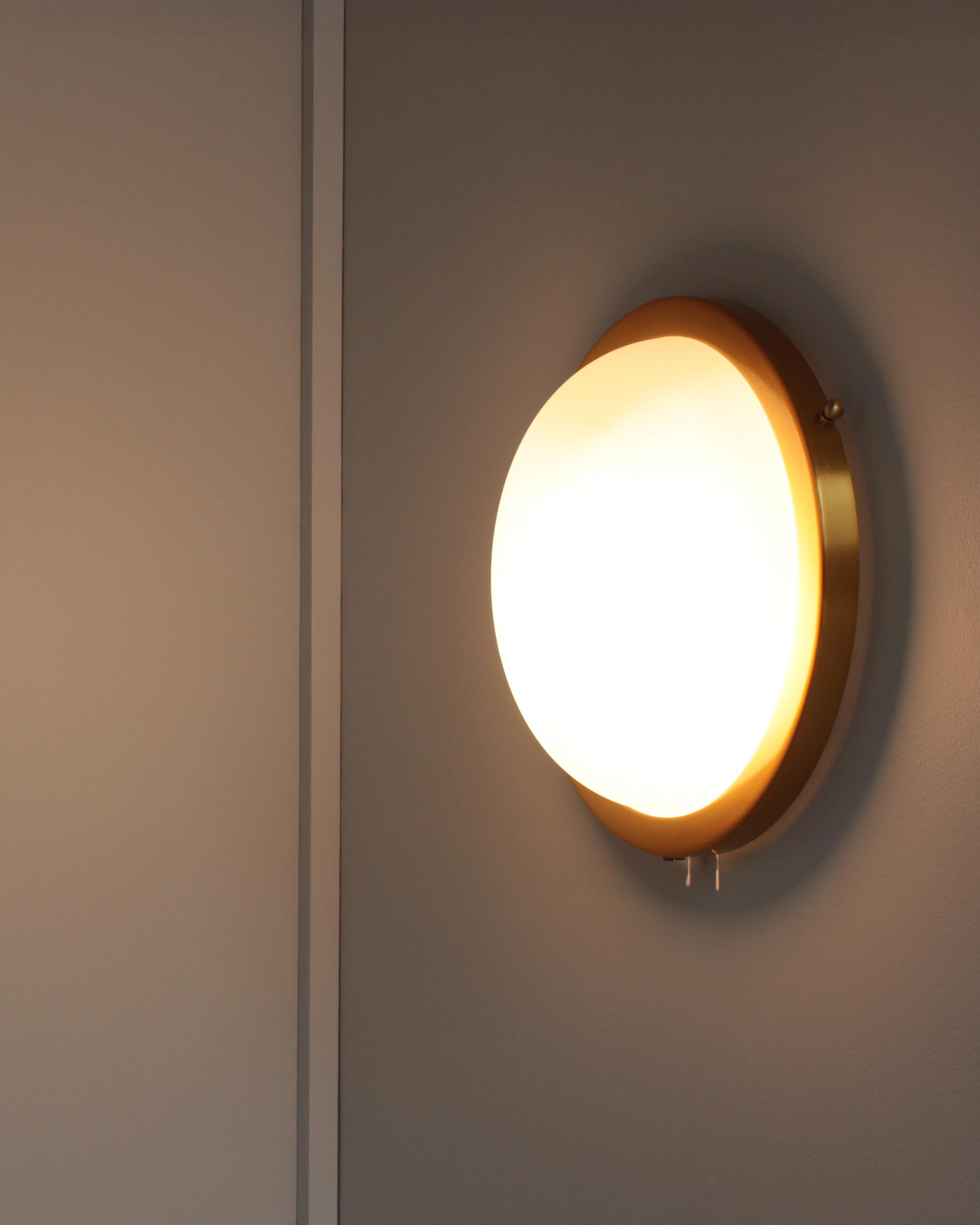 Fine French 1950s Glass and Brass Flush Mount/ Sconce by Jean Perzel For Sale 4