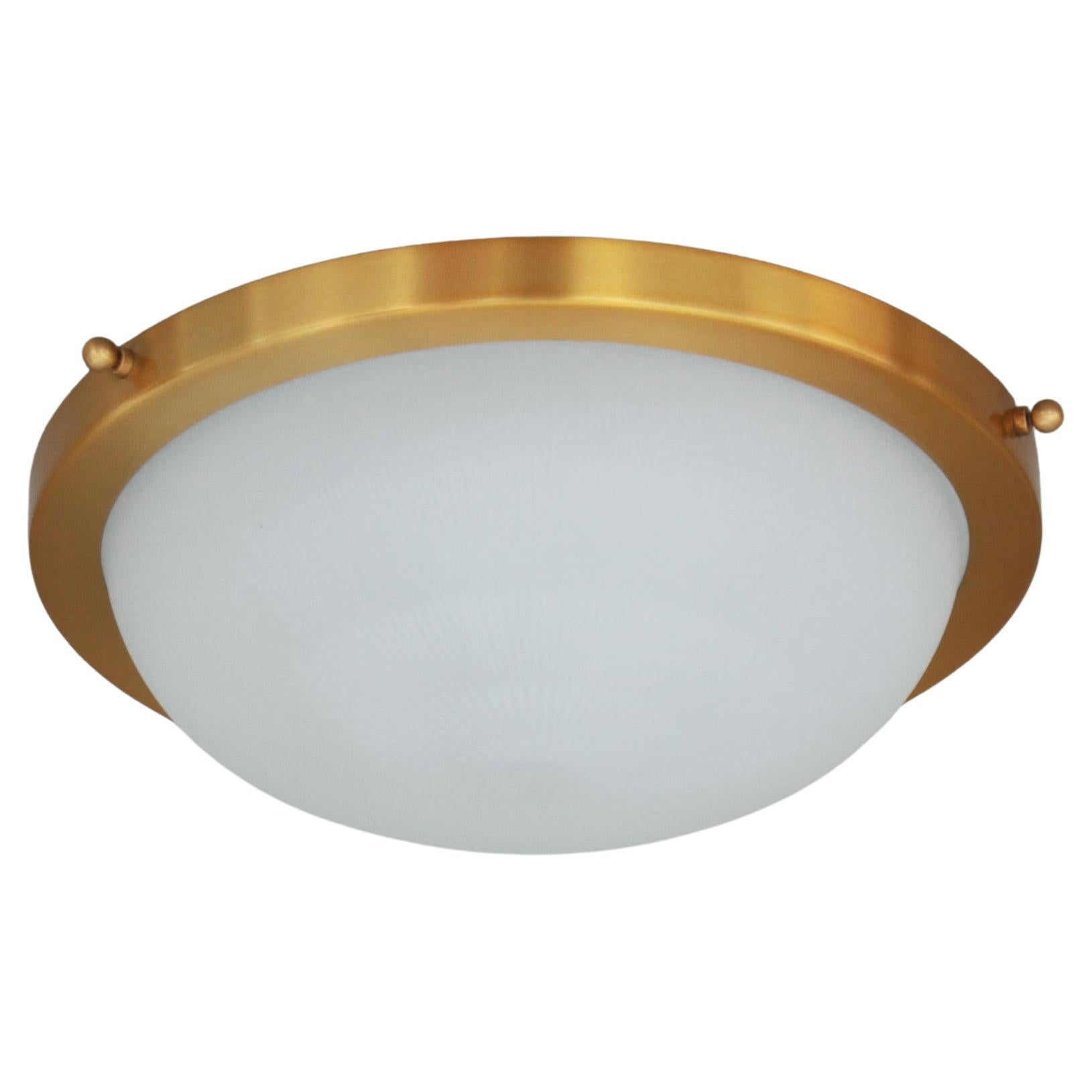 Fine French 1950s Glass and Brass Flush Mount/ Sconce by Jean Perzel For Sale