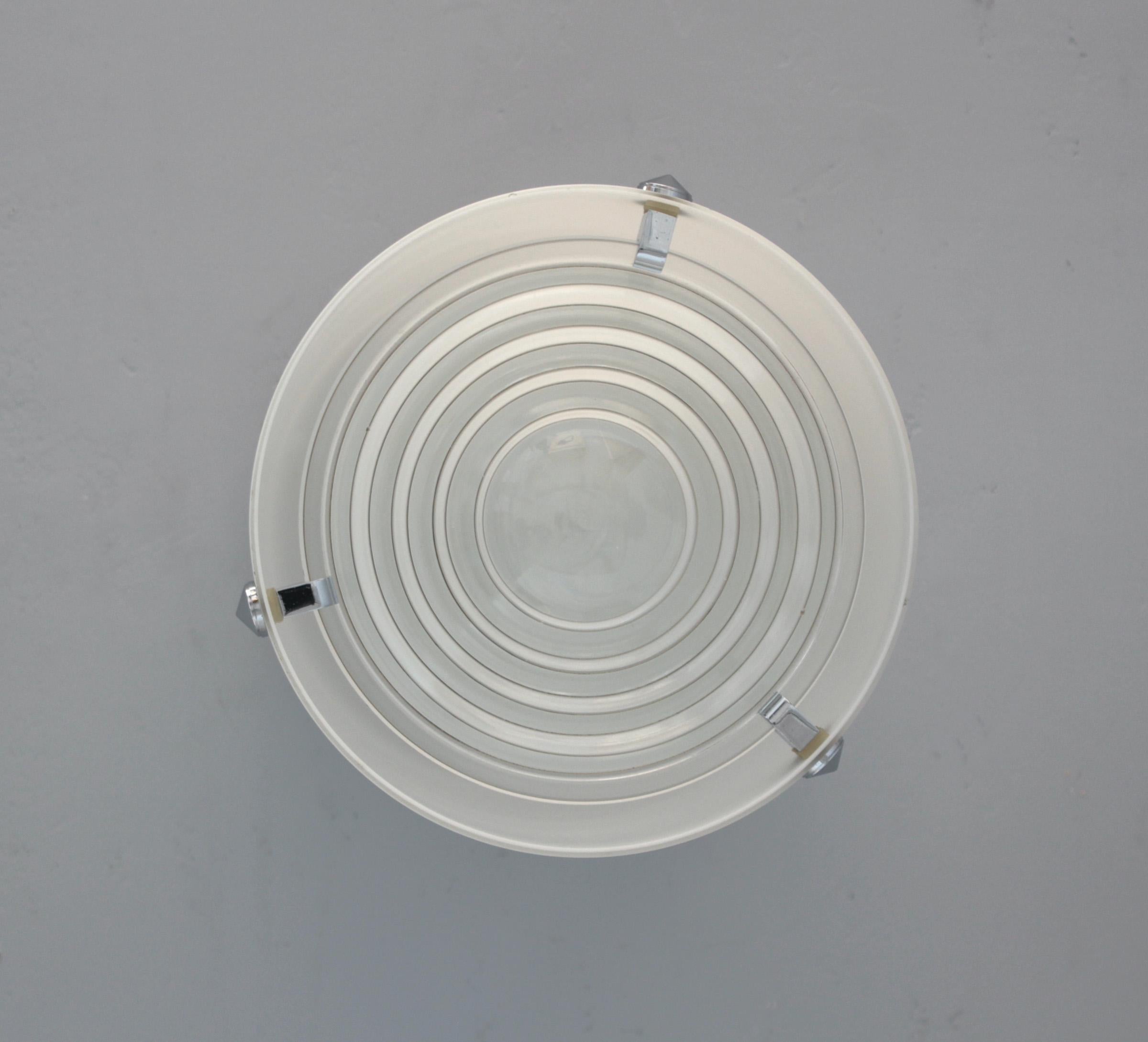 Fine Monture de Plafond Cylindrique en Verre et Chrome des années 1950 par Perzel en vente 4