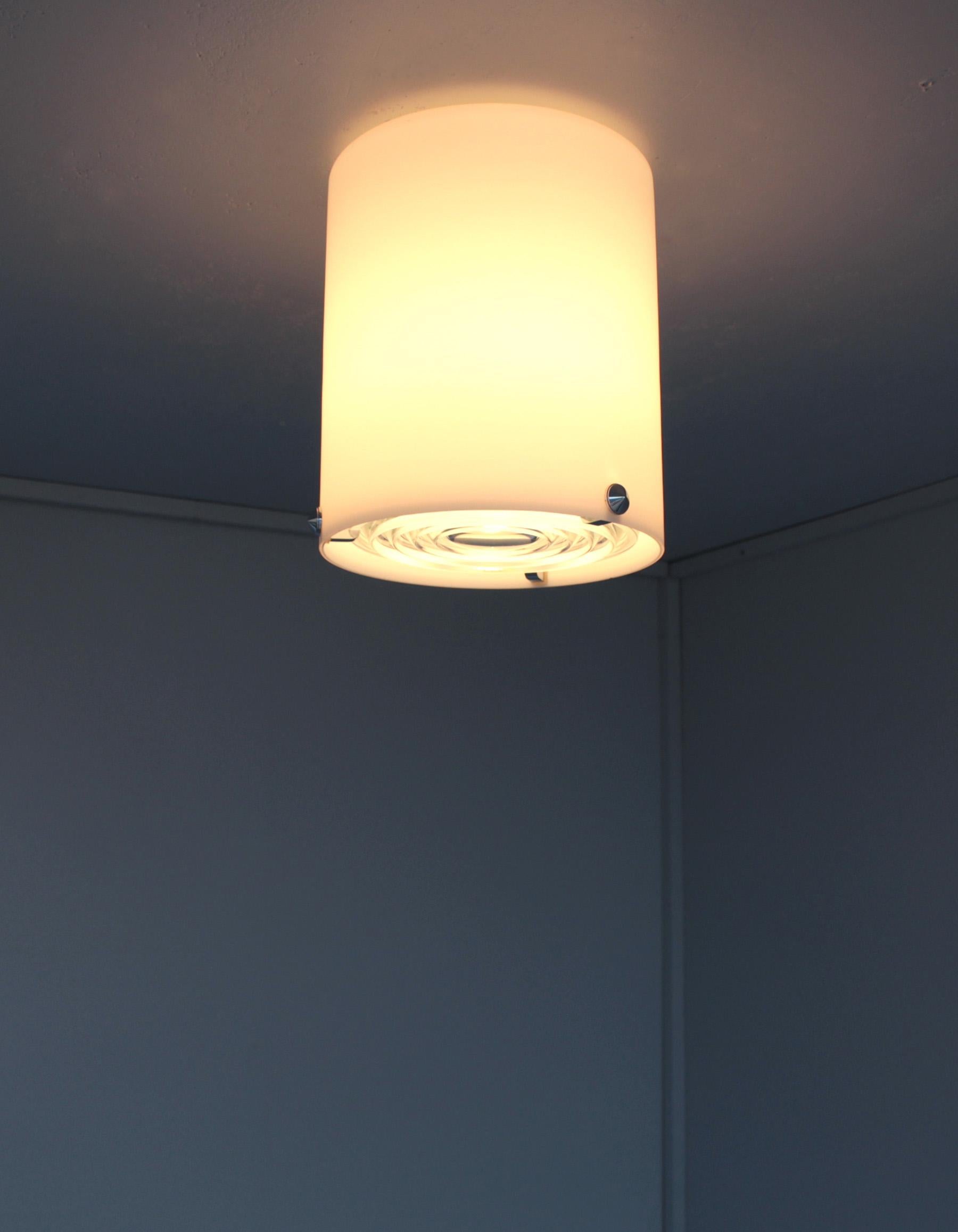 Fine Monture de Plafond Cylindrique en Verre et Chrome des années 1950 par Perzel en vente 8