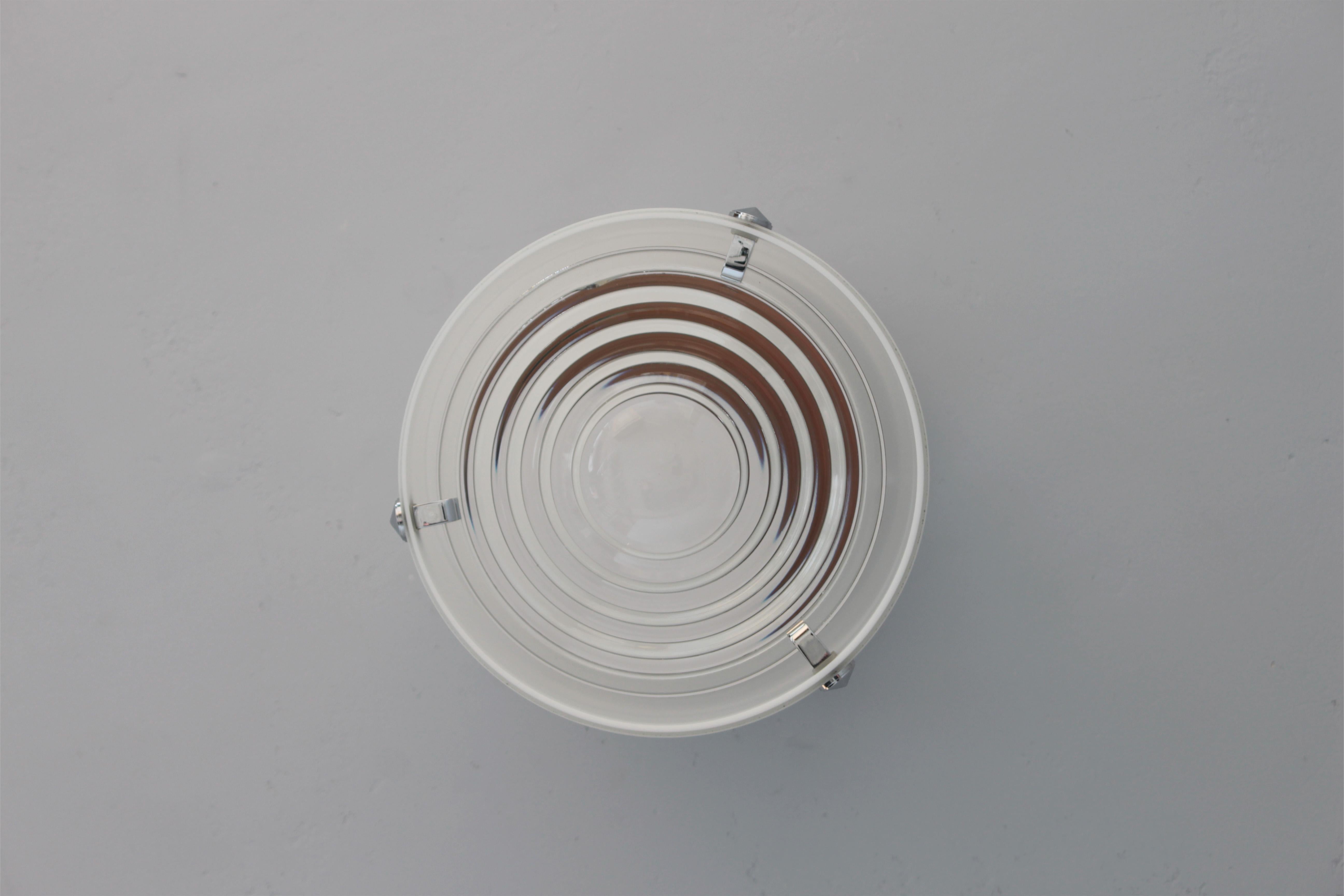 Fine Monture de Plafond Cylindrique en Verre et Chrome des années 1950 par Perzel Bon état - En vente à Long Island City, NY