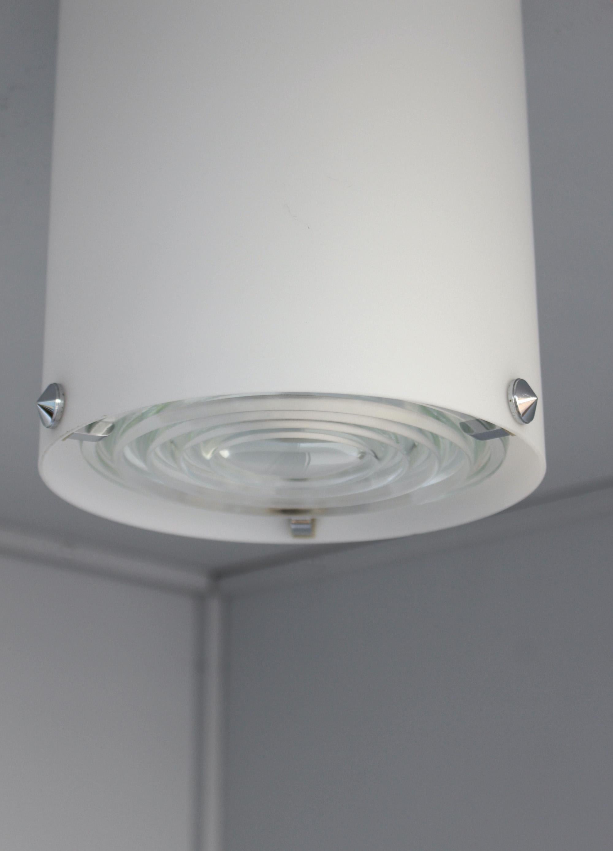 Fine Monture de Plafond Cylindrique en Verre et Chrome des années 1950 par Perzel en vente 1