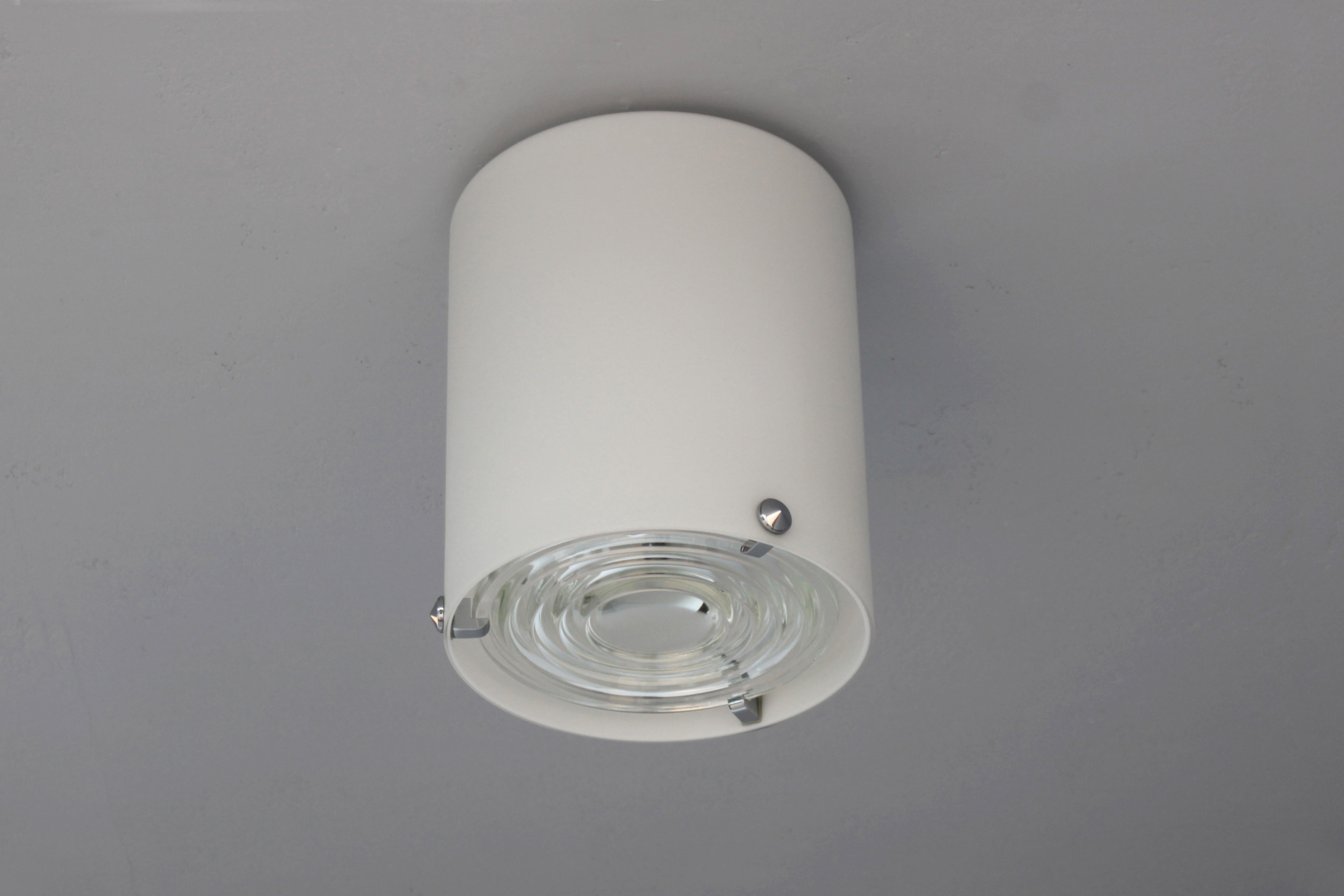 Fine Monture de Plafond Cylindrique en Verre et Chrome des années 1950 par Perzel en vente 2