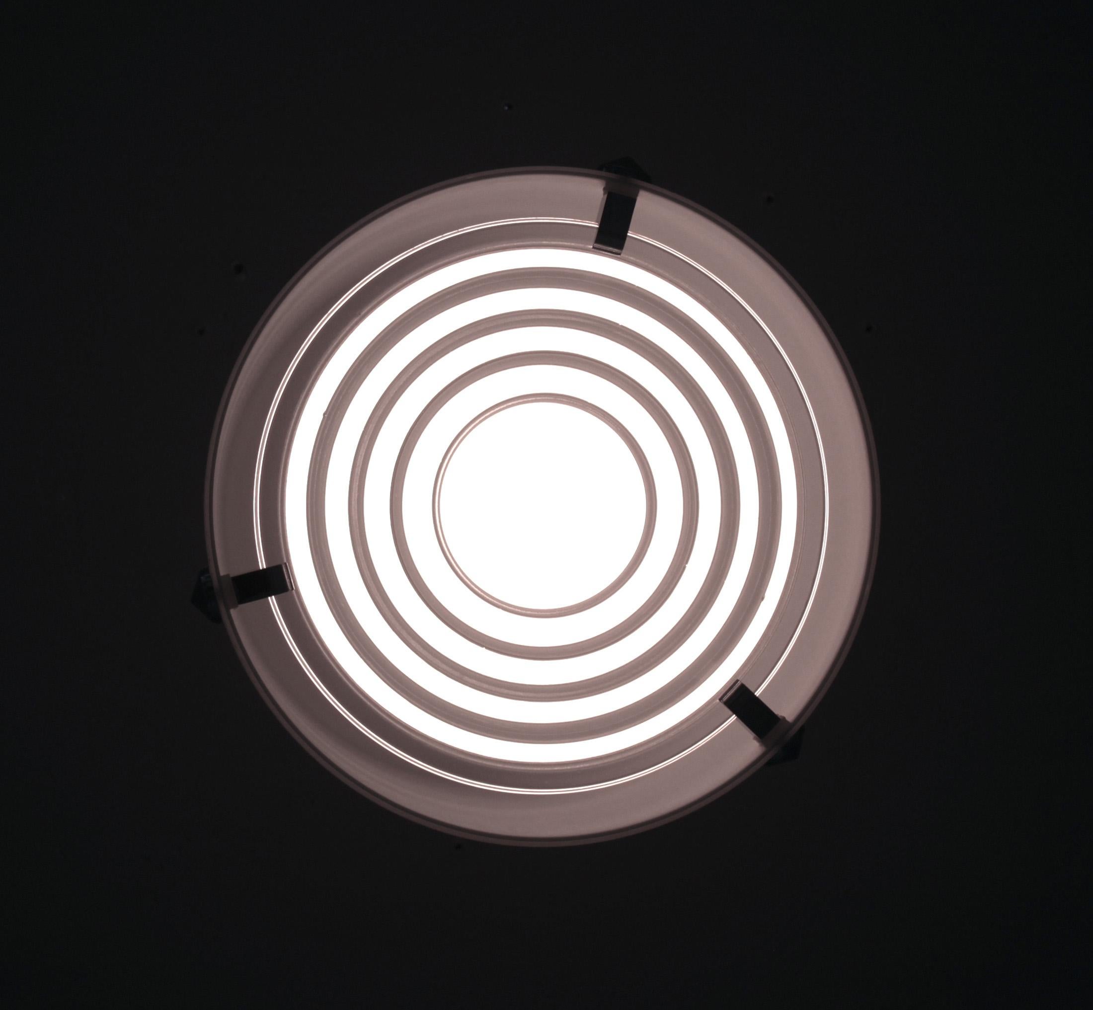 Fine Monture de Plafond Cylindrique en Verre et Chrome des années 1950 par Perzel en vente 3