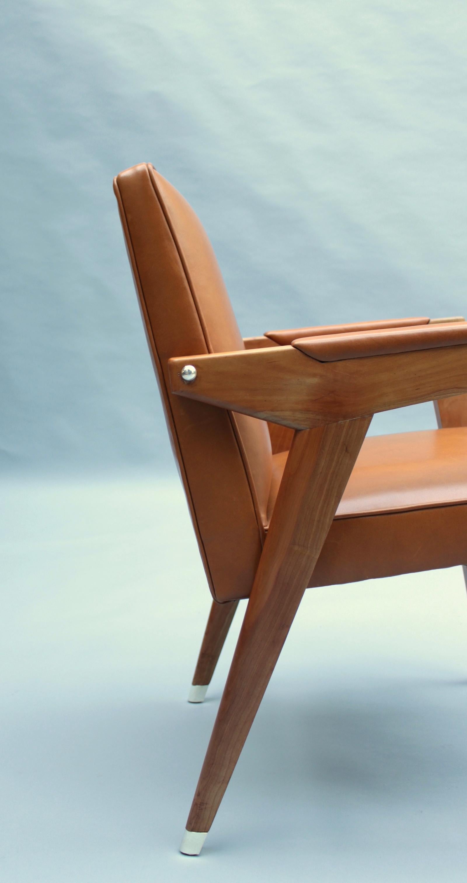 Fine French 1950s Leather Covered Desk and Chairs by Jacques Adnet For Sale 14