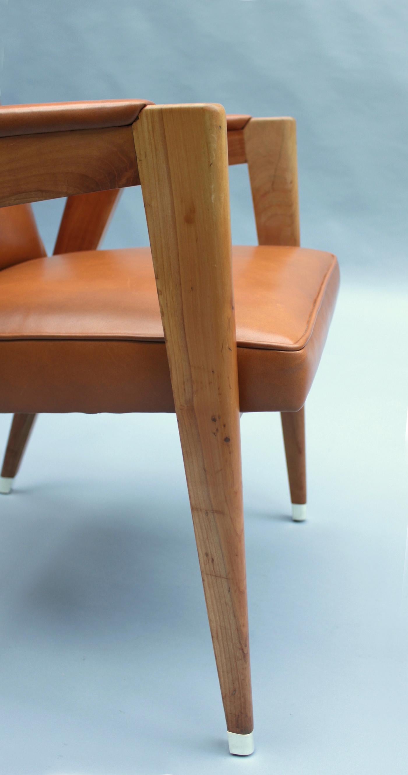 Fine French 1950s Leather Covered Desk and Chairs by Jacques Adnet For Sale 15