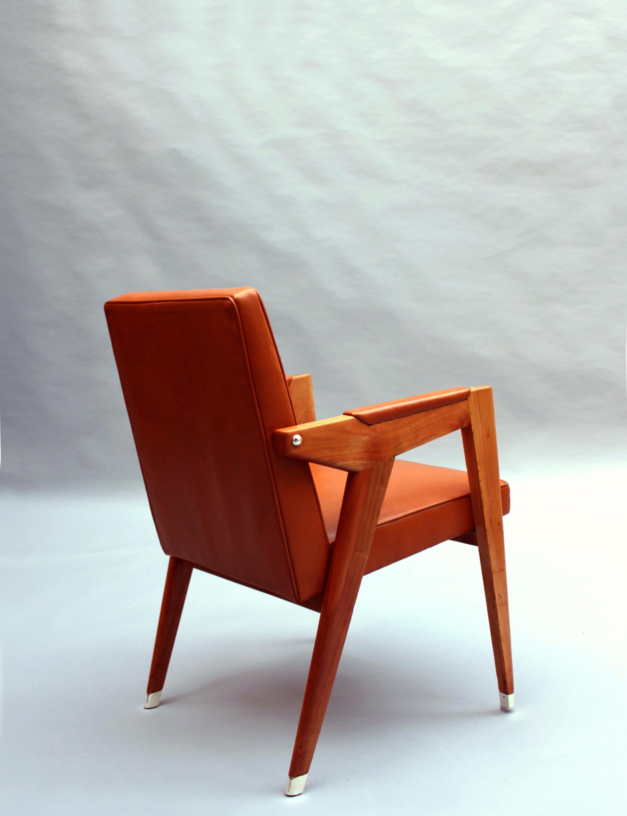 Bureau et chaises recouverts de cuir par Jacques Adnet, années 1950 en vente 1