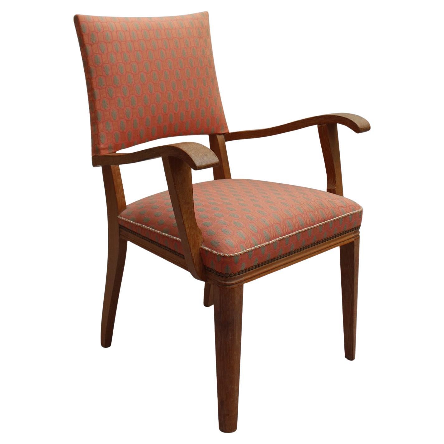 Fine French 1950s Lime Oak Bridge Armchair