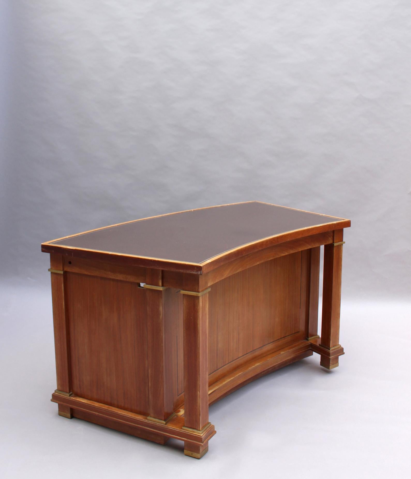 Mid-Century Modern Fine French 1950s Mahogany Curved Desk by Jacques Adnet '2 Available' For Sale