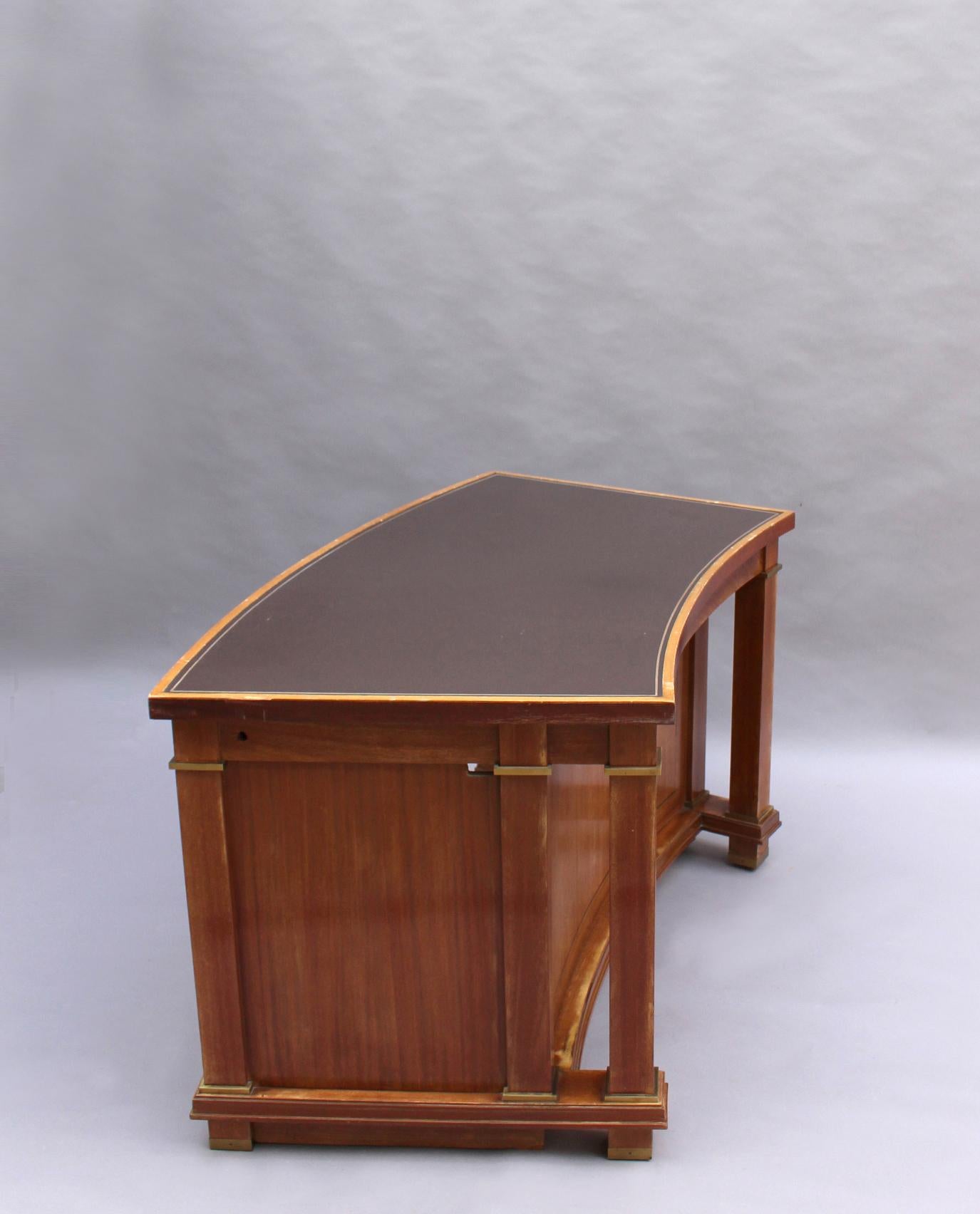 Fine French 1950s Mahogany Curved Desk by Jacques Adnet '2 Available' In Good Condition For Sale In Long Island City, NY
