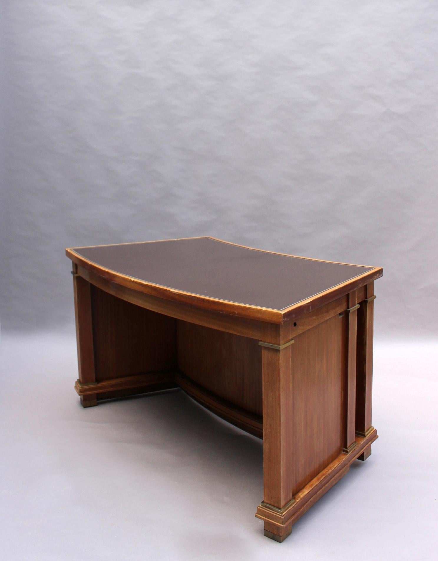 Mid-20th Century Fine French 1950s Mahogany Curved Desk by Jacques Adnet '2 Available' For Sale