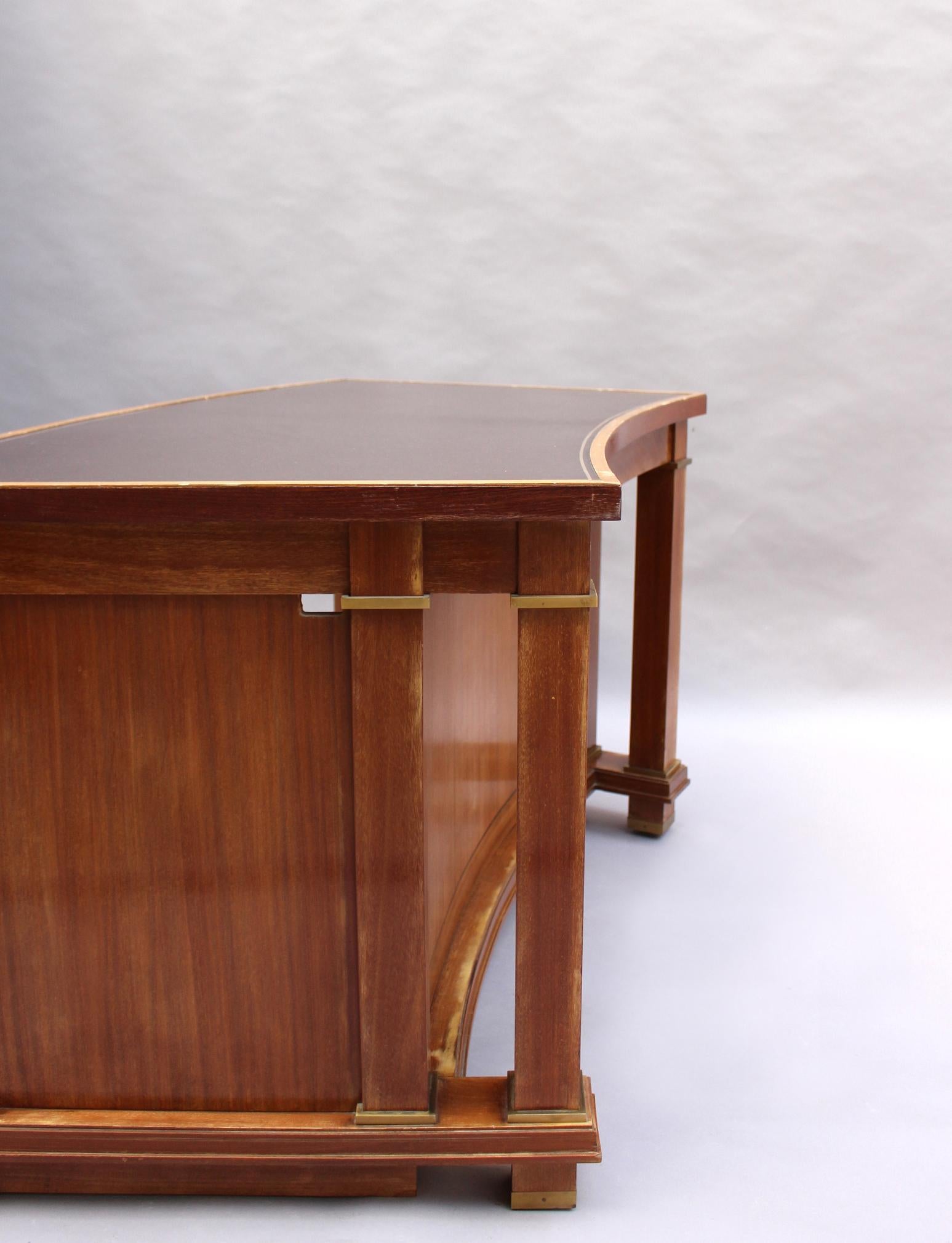Bronze Fine French 1950s Mahogany Curved Desk by Jacques Adnet '2 Available' For Sale