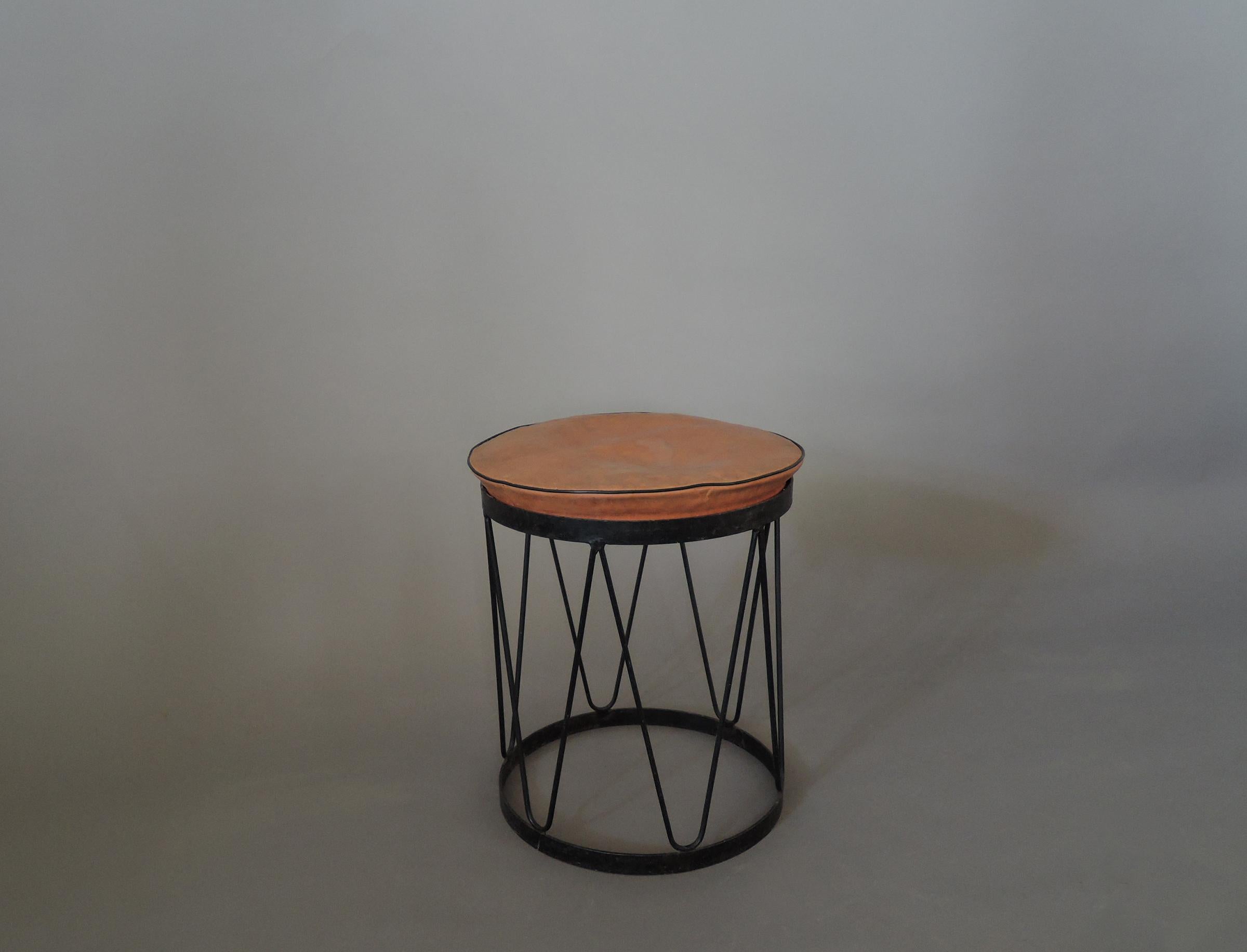 Fine French 1950s Metal and Leather Stool For Sale 2