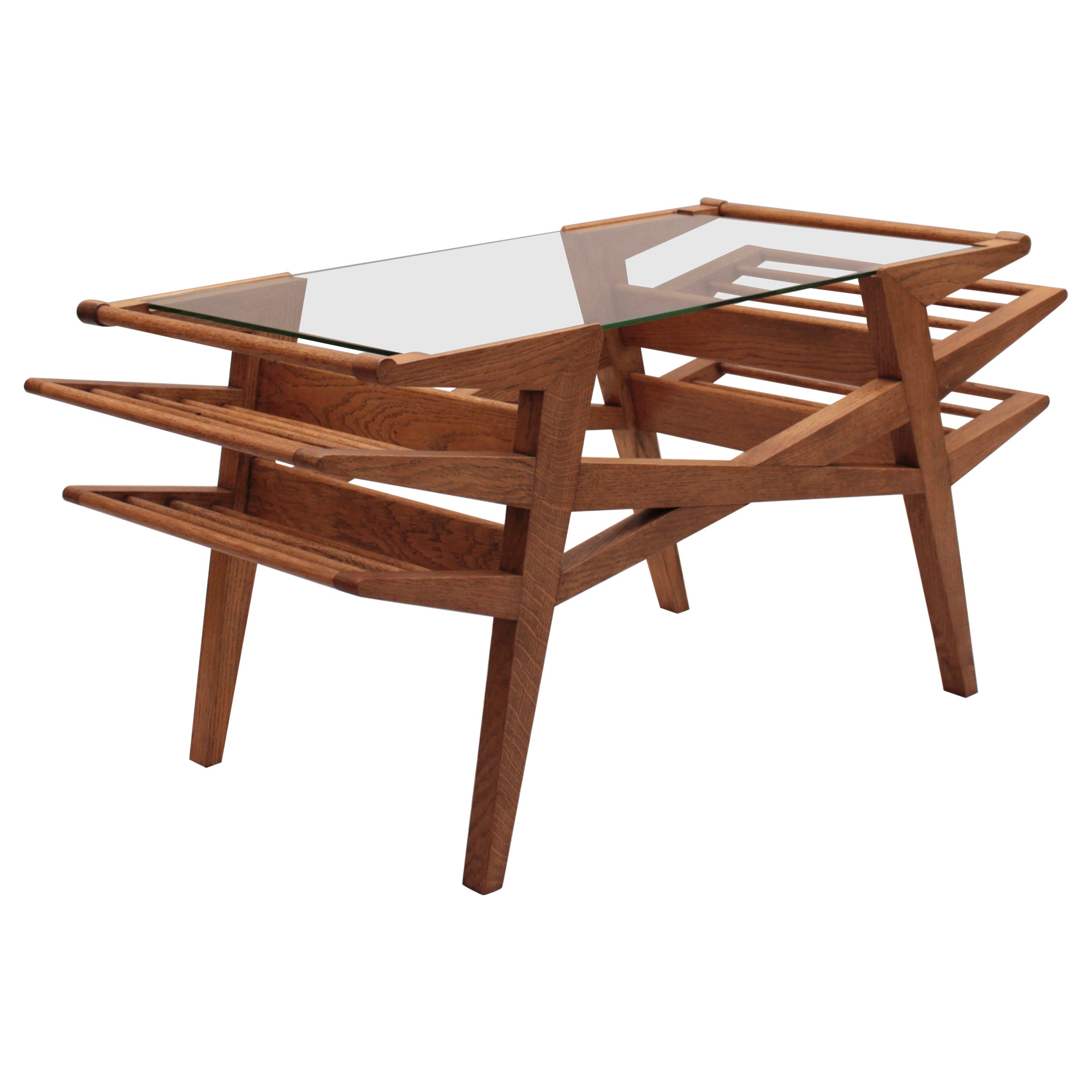 Raffinato tavolino francese degli anni '50 in Oak e vetro di Maxime Old