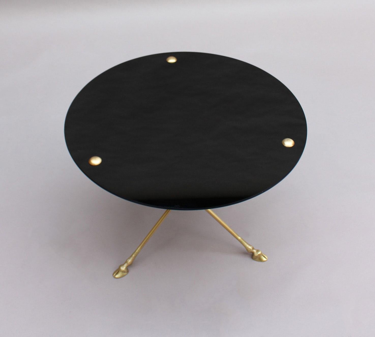 Mid-Century Modern Fine French 1950s Opaline Top Side Table with a Bronze Base