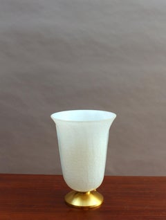 Fine French 1950s Satin Brass and White "Craquelé" Glass by Jean Perzel