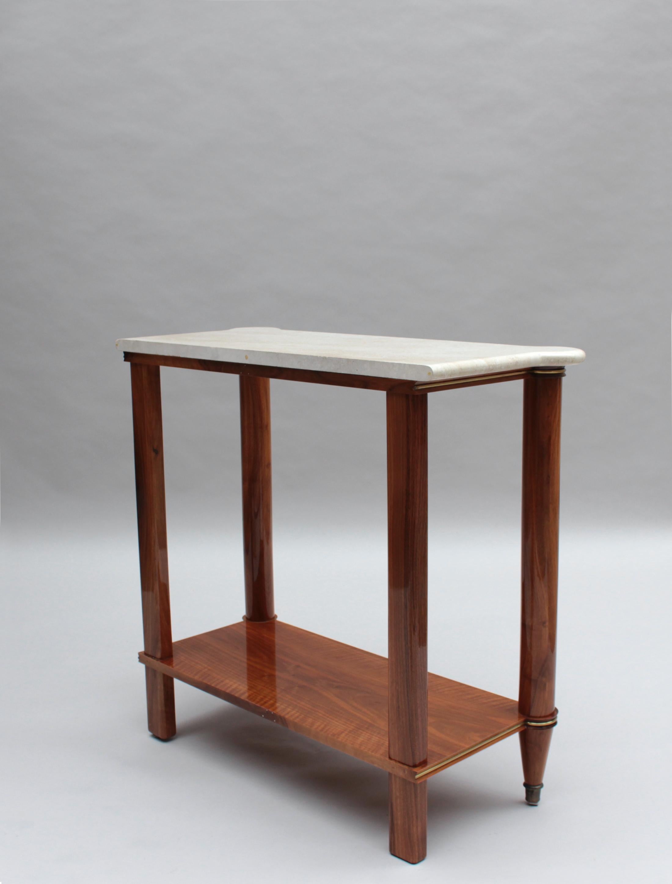 Brass Fine French 1950s Two-Tiered Walnut Console  For Sale