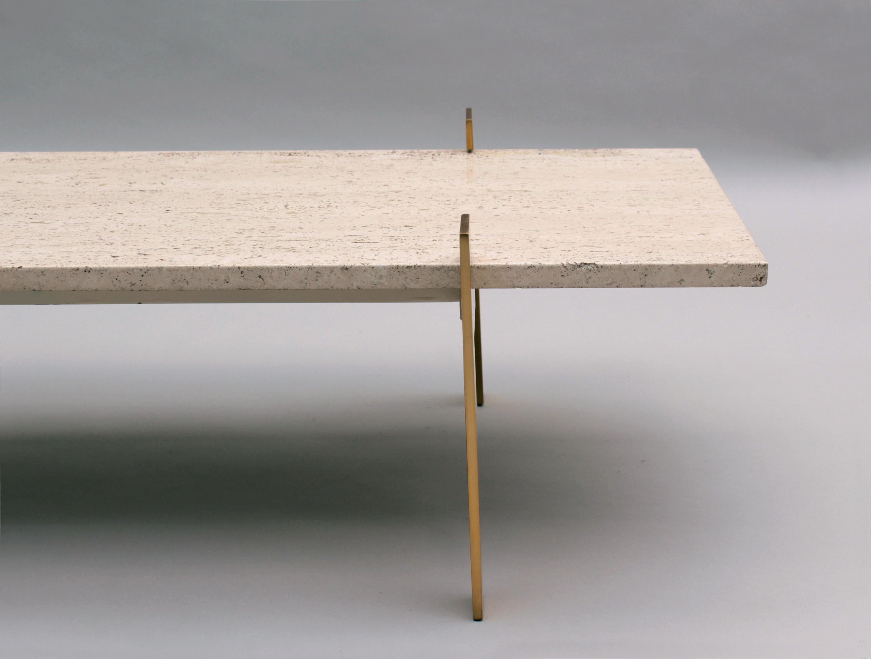 Fine French 1960s Brass and Travertine Coffee Table For Sale 9
