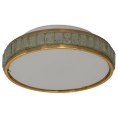 Fine French 1970s Brass and Glass "Queen
s Necklace" Flush Mount by Jean Perzel