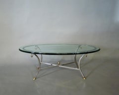 Fine French 1970s Chrome and Glass Coffee Table with Brass details