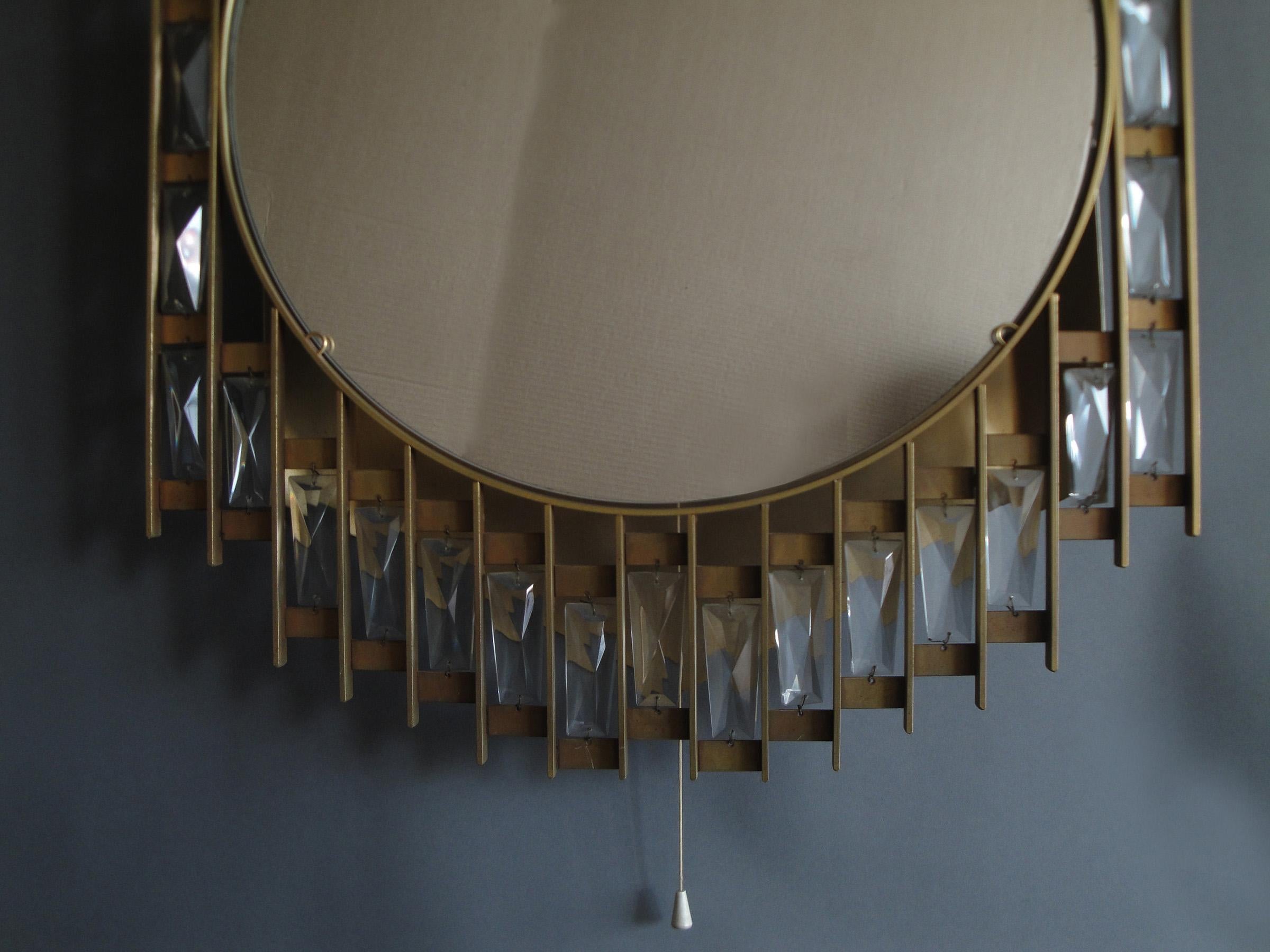 Fine French 1970's Metal and Glass Illuminated Mirror In Good Condition For Sale In Long Island City, NY