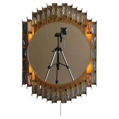 Fine French 1970's Metal and Glass Illuminated Mirror