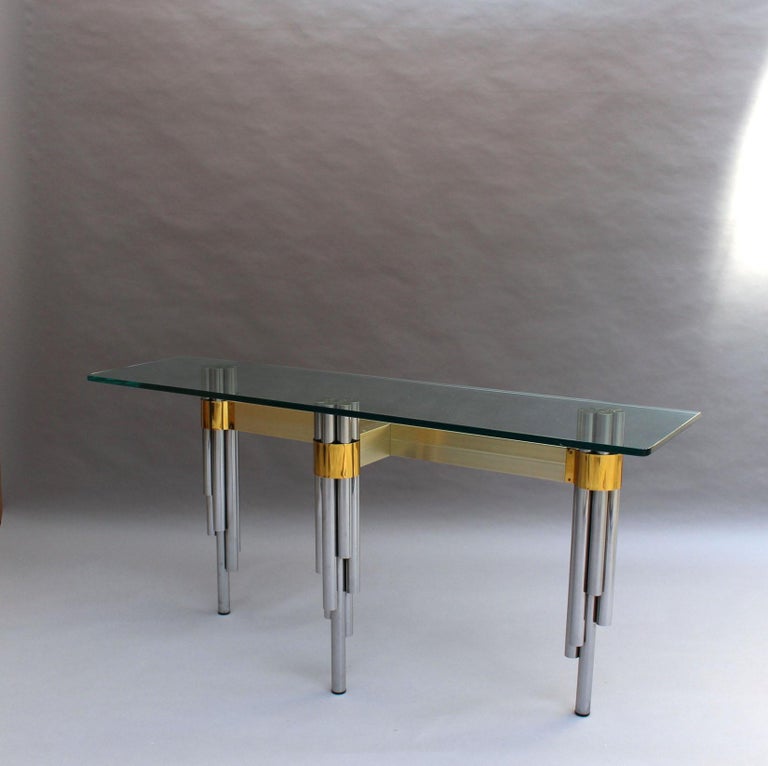 Stainless Steel Fine French 1970s Sofa Table / Console by Philippe Jean For Sale