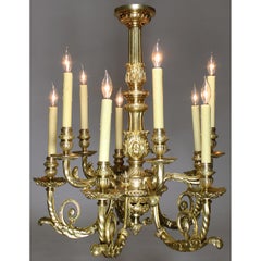 Fine French 19th-20th Century Louis XV Style Gilt-Bronze Ten-Light Chandelier