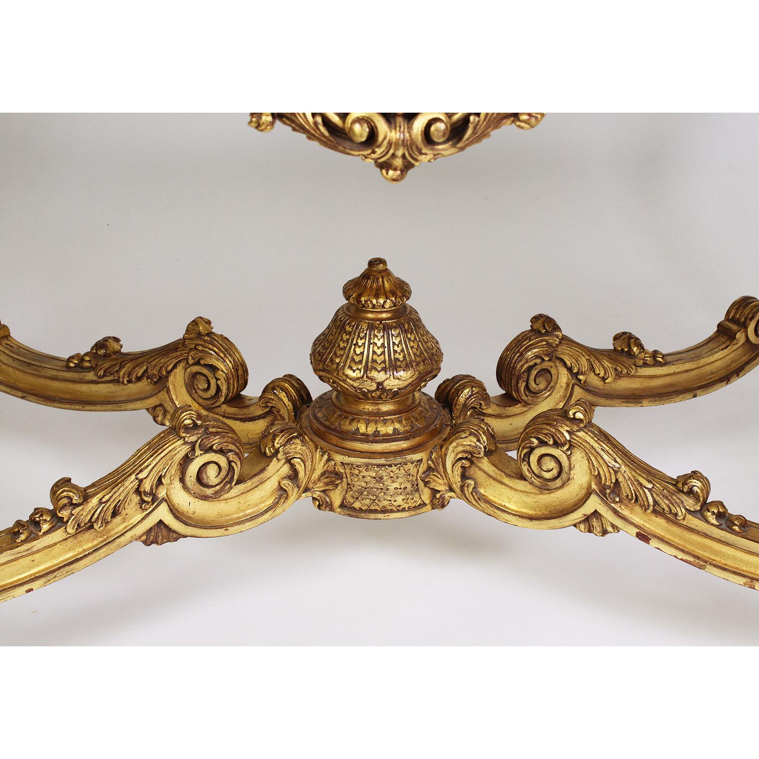 Marble Fine French 19th-20th Century Louis XV Style Giltwood Carved Center Hall Table For Sale