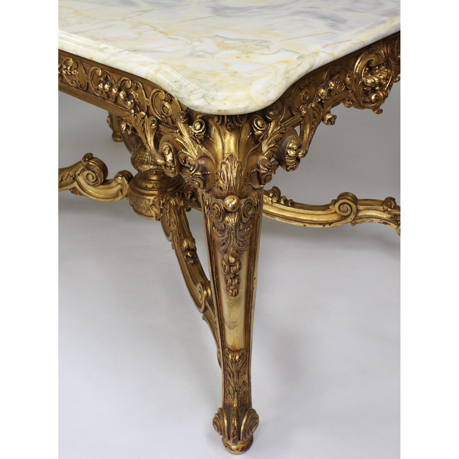 Marbre Table d'entrée française de style Louis XV en bois doré sculpté du XIXe-XXe siècle en vente