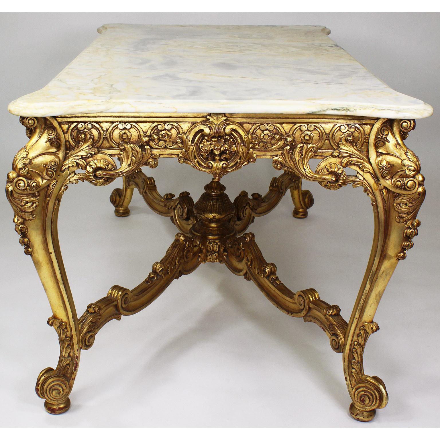 Fine French 19th-20th Century Louis XV Style Giltwood Carved Center Hall Table For Sale 2