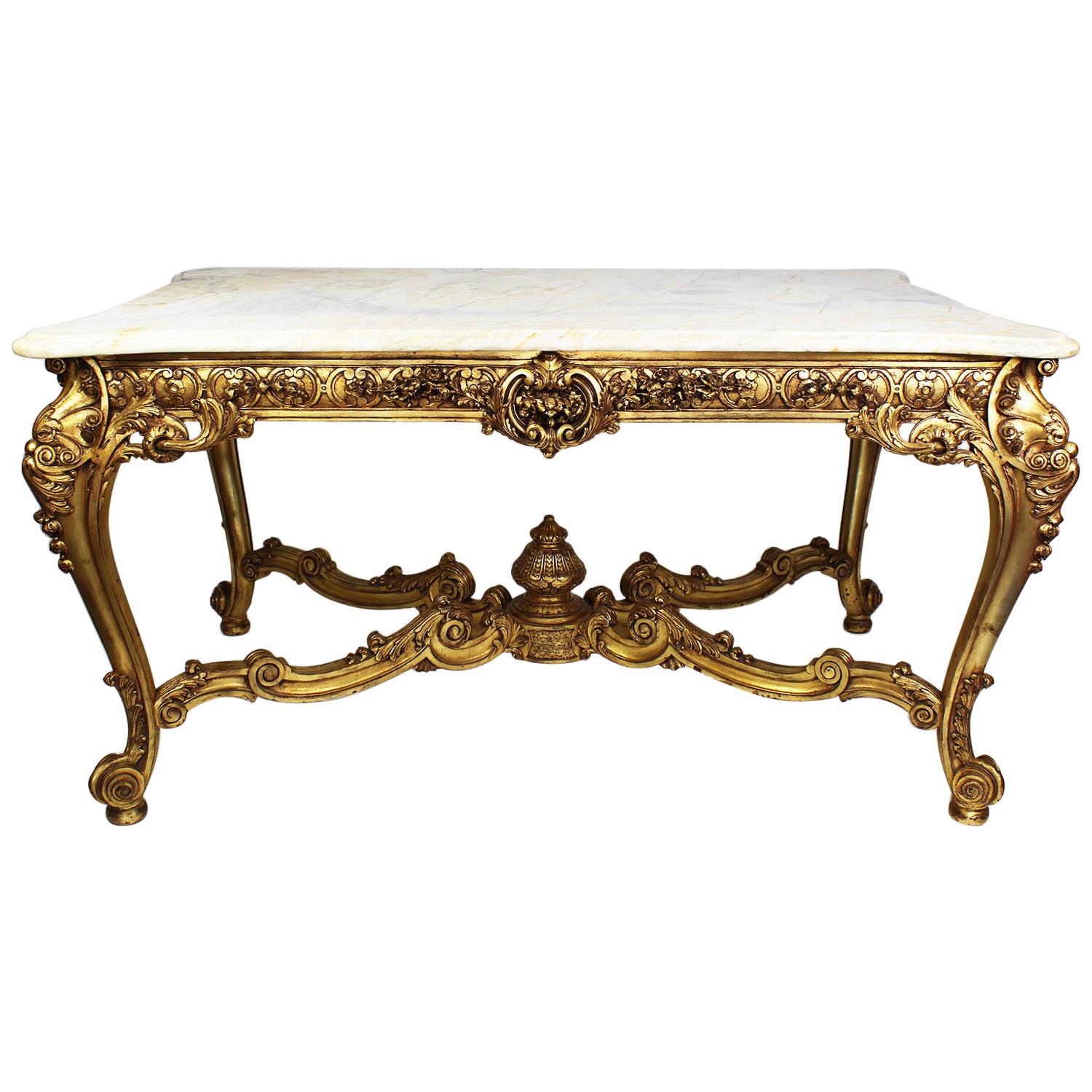 Fine French 19th-20th Century Louis XV Style Giltwood Carved Center Hall Table