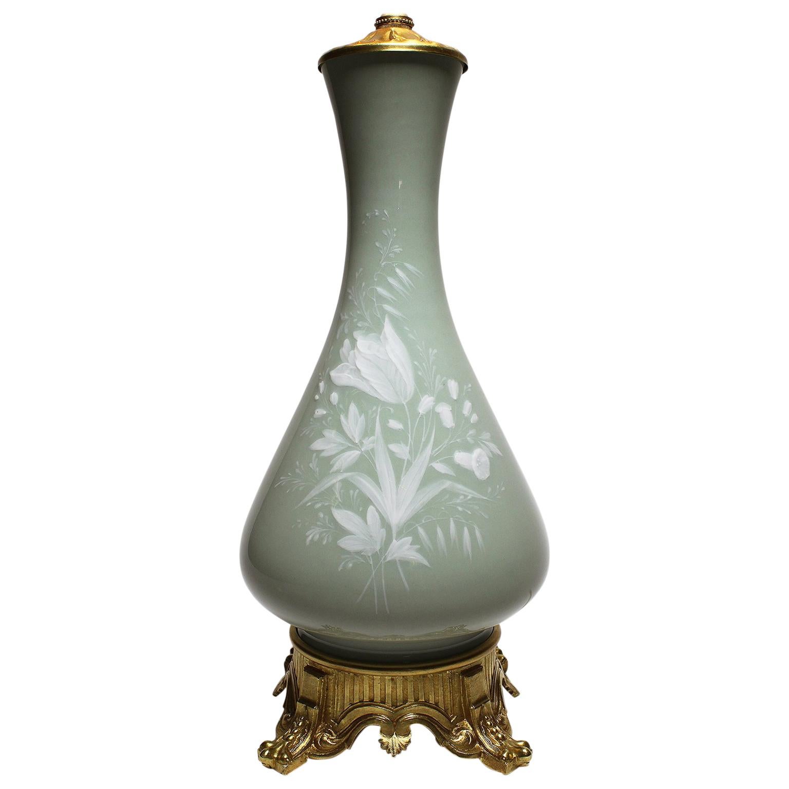 Fine French 19th-20th Century Pâte-sur-Pâte Porcelain and Gilt-Bronze Table Lamp