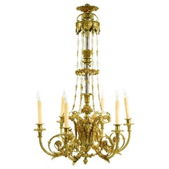 Fine French 19th C. Louis XV Style Gilt Bronze Chandelier After Pierre Gouthiere