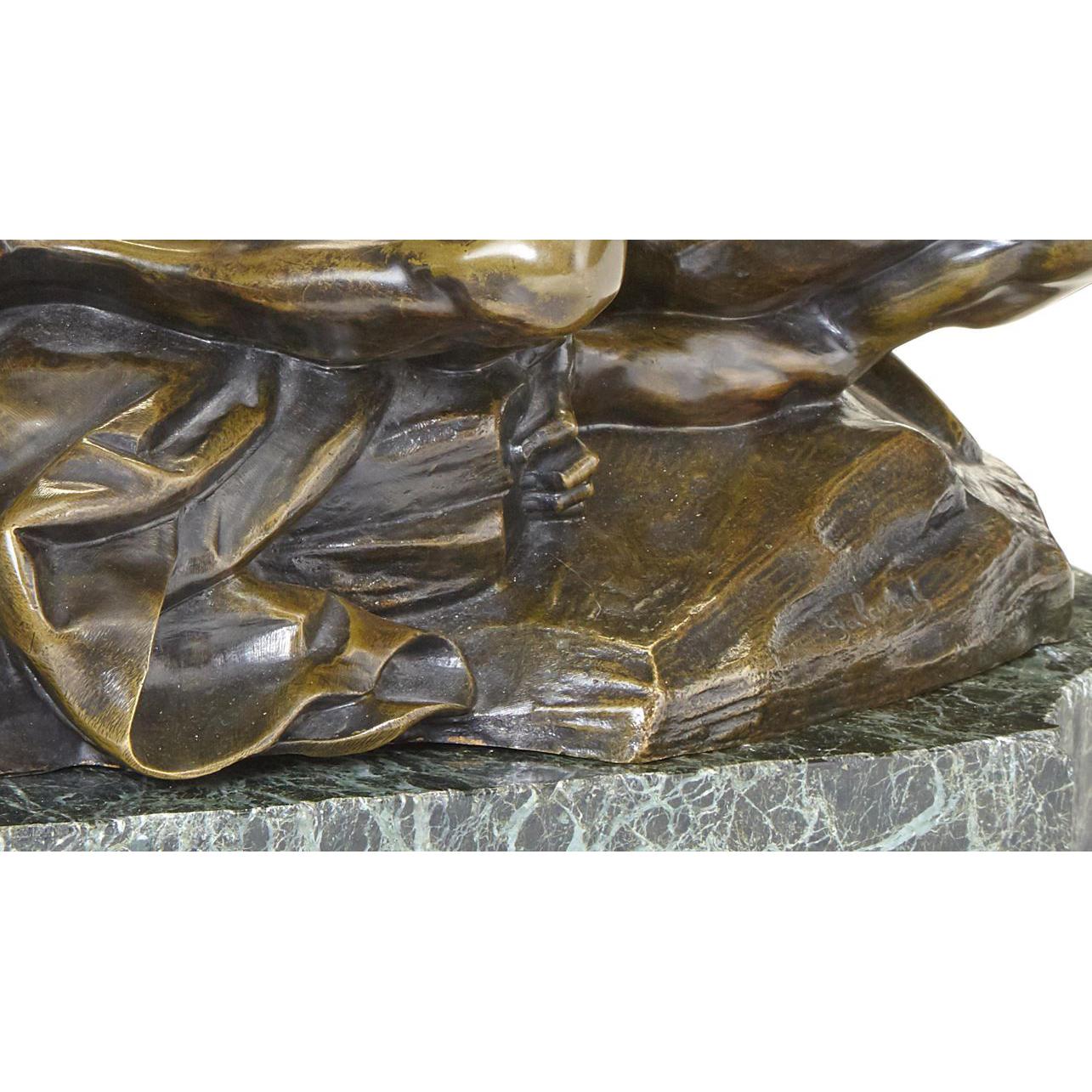 Marbre Belle statuette française en bronze du XIXe siècle représentant « Milon de Crotone » attaqué par un lion, d'après Falconet en vente