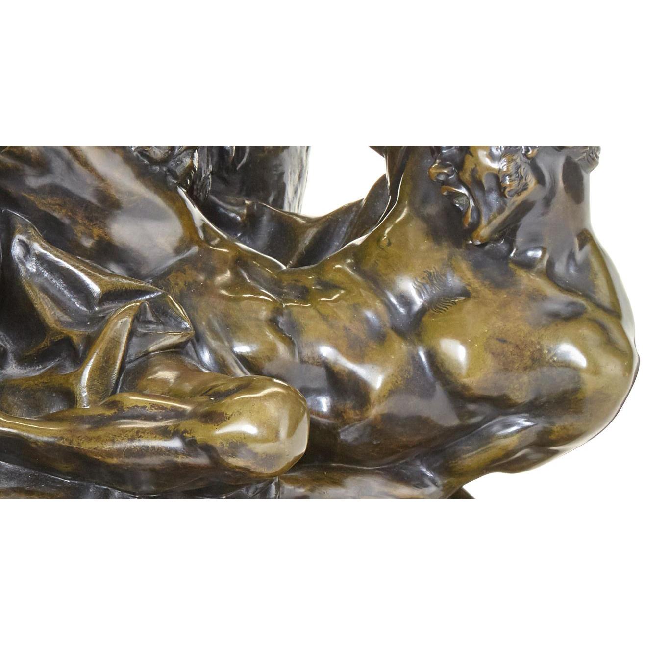Baroque Belle statuette française en bronze du XIXe siècle représentant « Milon de Crotone » attaqué par un lion, d'après Falconet en vente