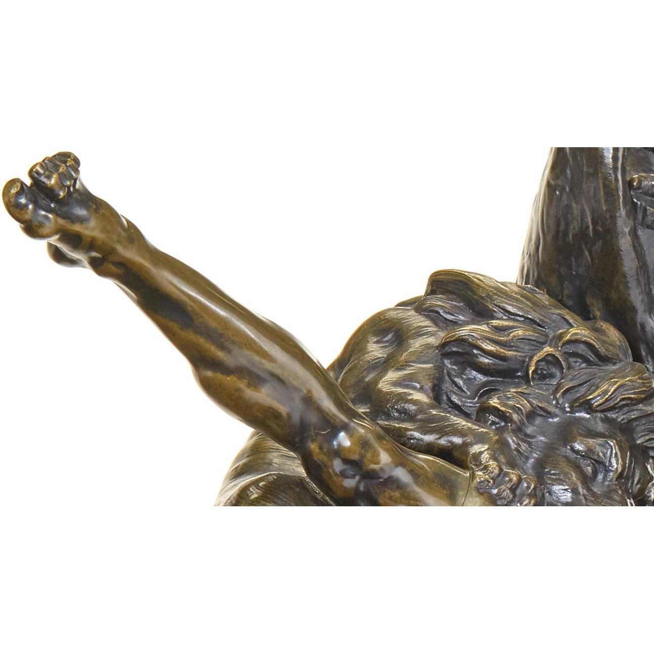 Belle statuette française en bronze du XIXe siècle représentant « Milon de Crotone » attaqué par un lion, d'après Falconet Bon état - En vente à Los Angeles, CA