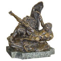 Belle statuette française en bronze du XIXe siècle représentant « Milon de Crotone » attaqué par un lion, d'après Falconet